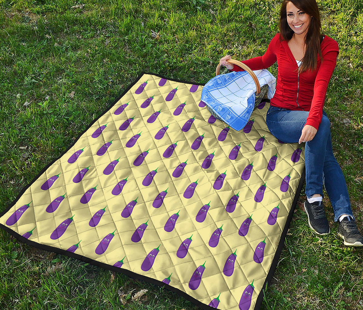 Cute Eggplant Pattern Print Quilt