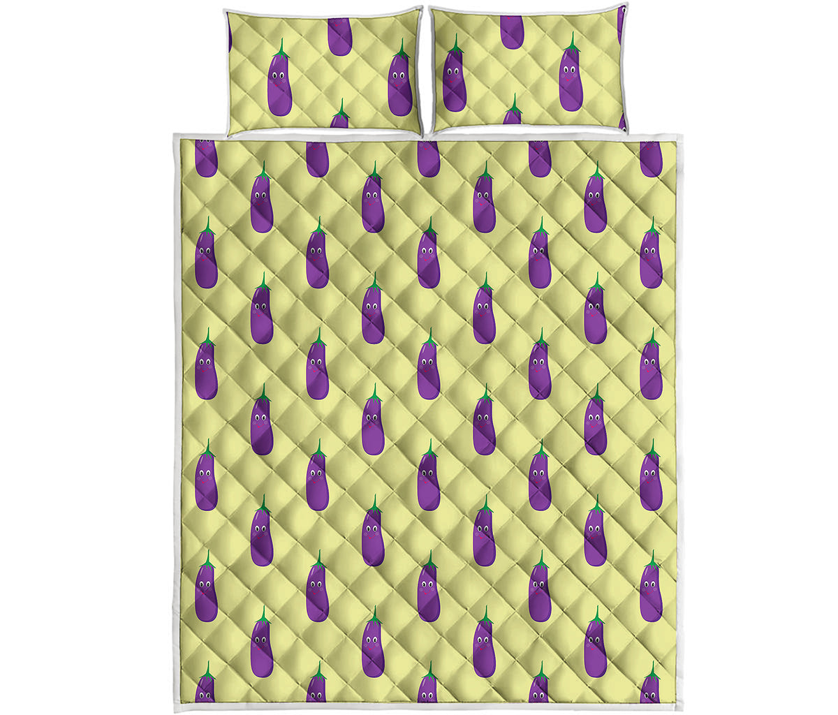 Cute Eggplant Pattern Print Quilt Bed Set