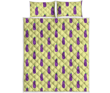 Cute Eggplant Pattern Print Quilt Bed Set