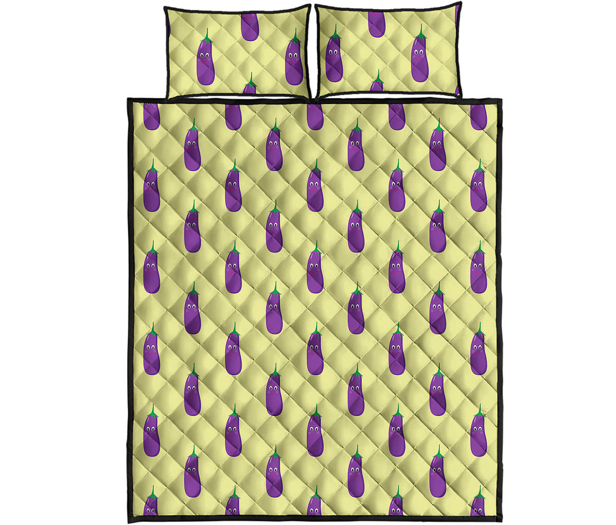 Cute Eggplant Pattern Print Quilt Bed Set