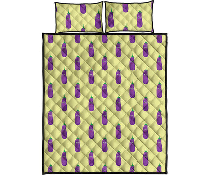 Cute Eggplant Pattern Print Quilt Bed Set