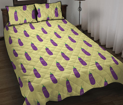 Cute Eggplant Pattern Print Quilt Bed Set
