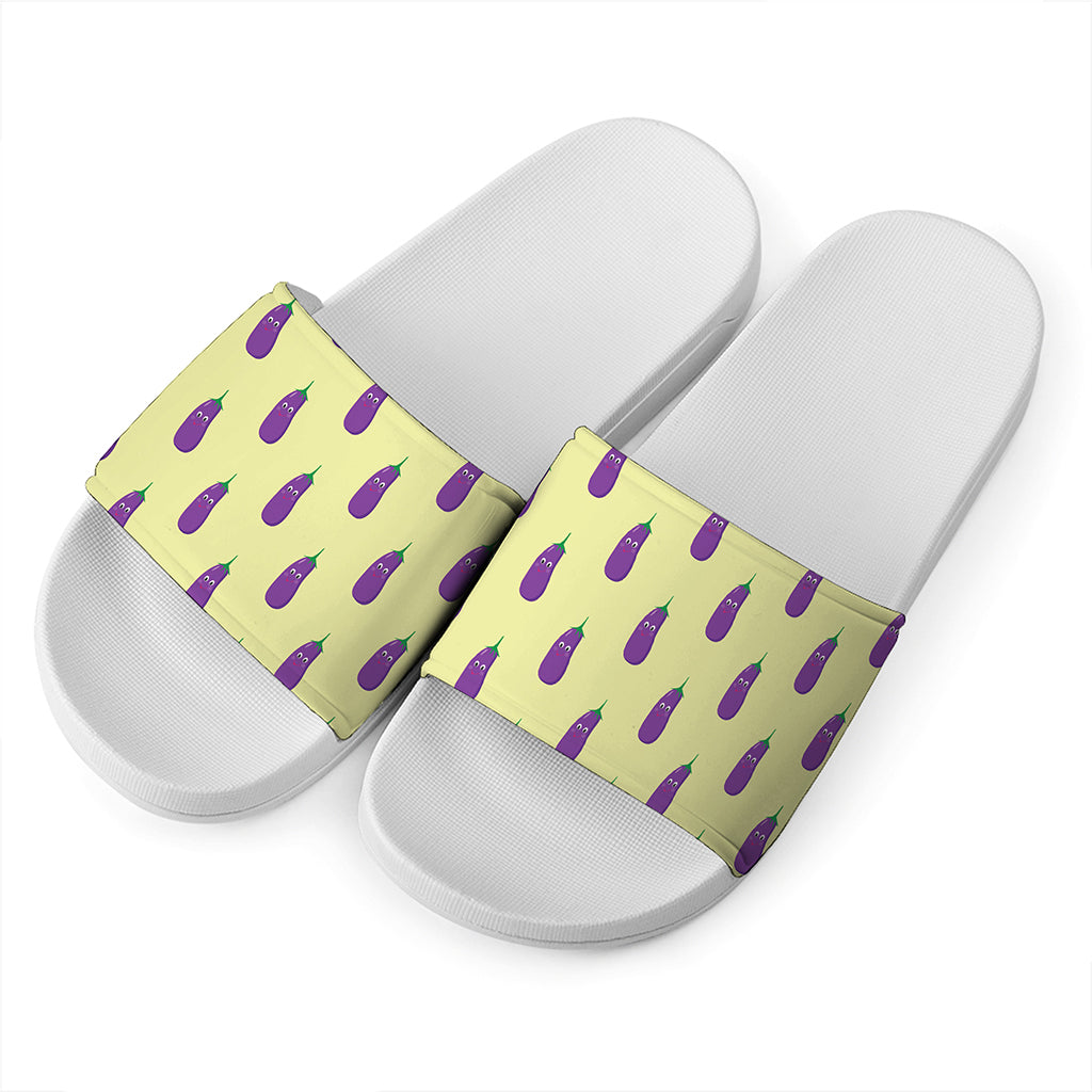 Cute Eggplant Pattern Print White Slide Sandals