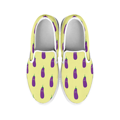 Cute Eggplant Pattern Print White Slip On Shoes