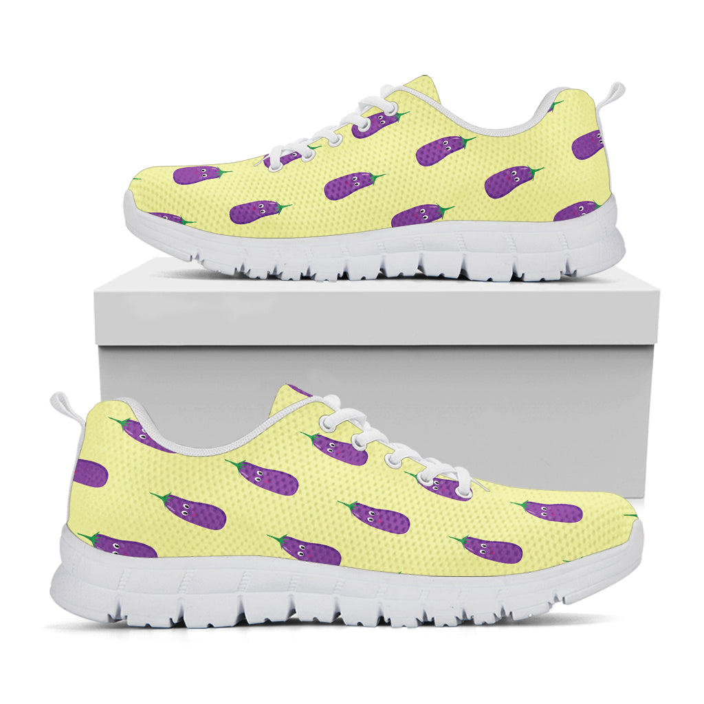 Cute Eggplant Pattern Print White Sneakers