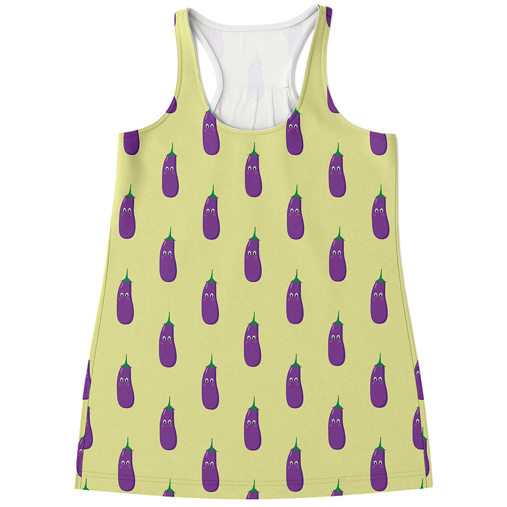 Cute Eggplant Pattern Print Women's Racerback Tank Top