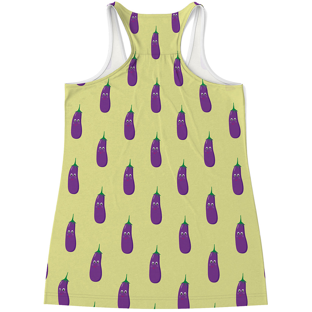 Cute Eggplant Pattern Print Women's Racerback Tank Top