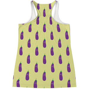 Cute Eggplant Pattern Print Women's Racerback Tank Top