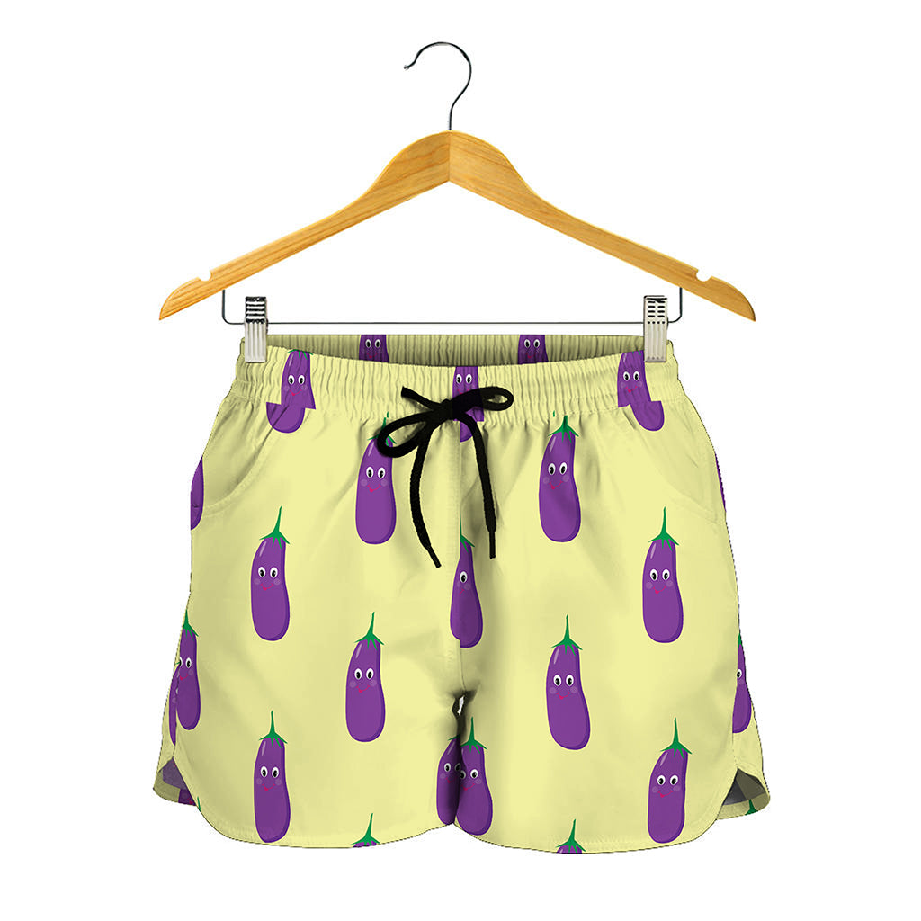 Cute Eggplant Pattern Print Women's Shorts