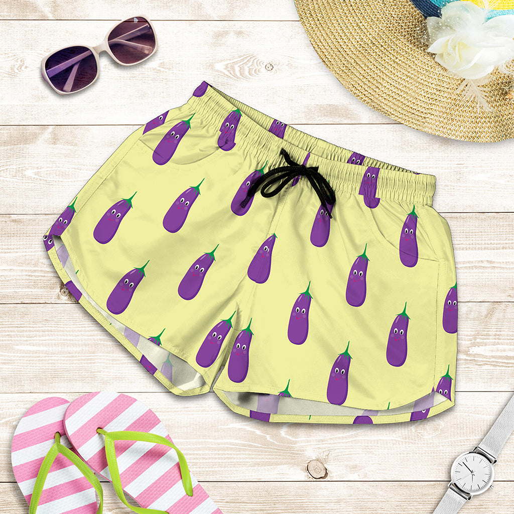 Cute Eggplant Pattern Print Women's Shorts