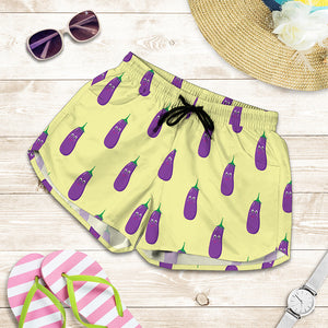 Cute Eggplant Pattern Print Women's Shorts