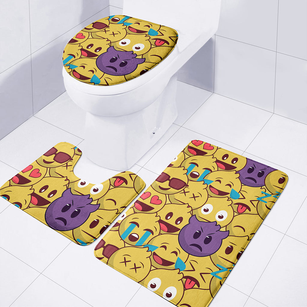 Cute Emoji Pattern Print 3 Piece Bath Mat Set