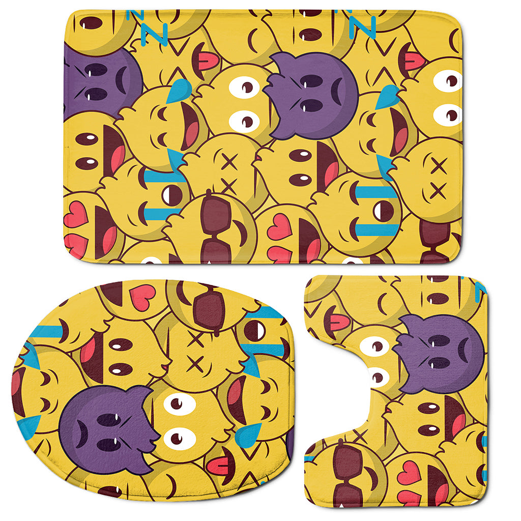 Cute Emoji Pattern Print 3 Piece Bath Mat Set