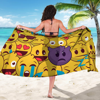 Cute Emoji Pattern Print Beach Sarong Wrap
