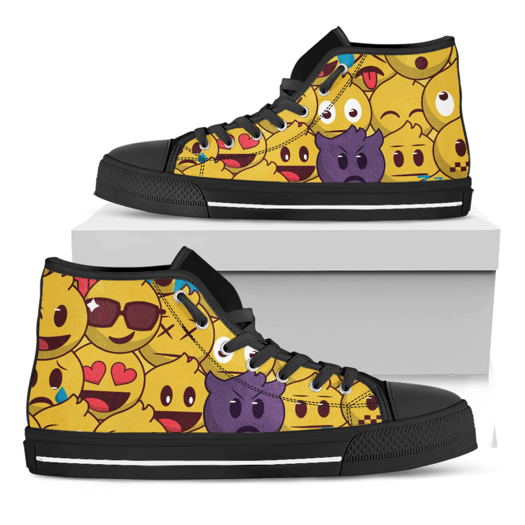 Cute Emoji Pattern Print Black High Top Shoes