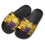 Cute Emoji Pattern Print Black Slide Sandals