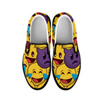 Cute Emoji Pattern Print Black Slip On Shoes