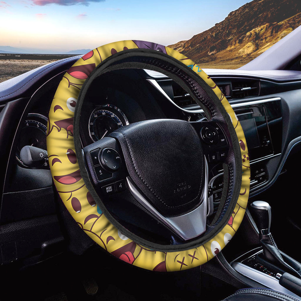 Cute Emoji Pattern Print Car Steering Wheel Cover