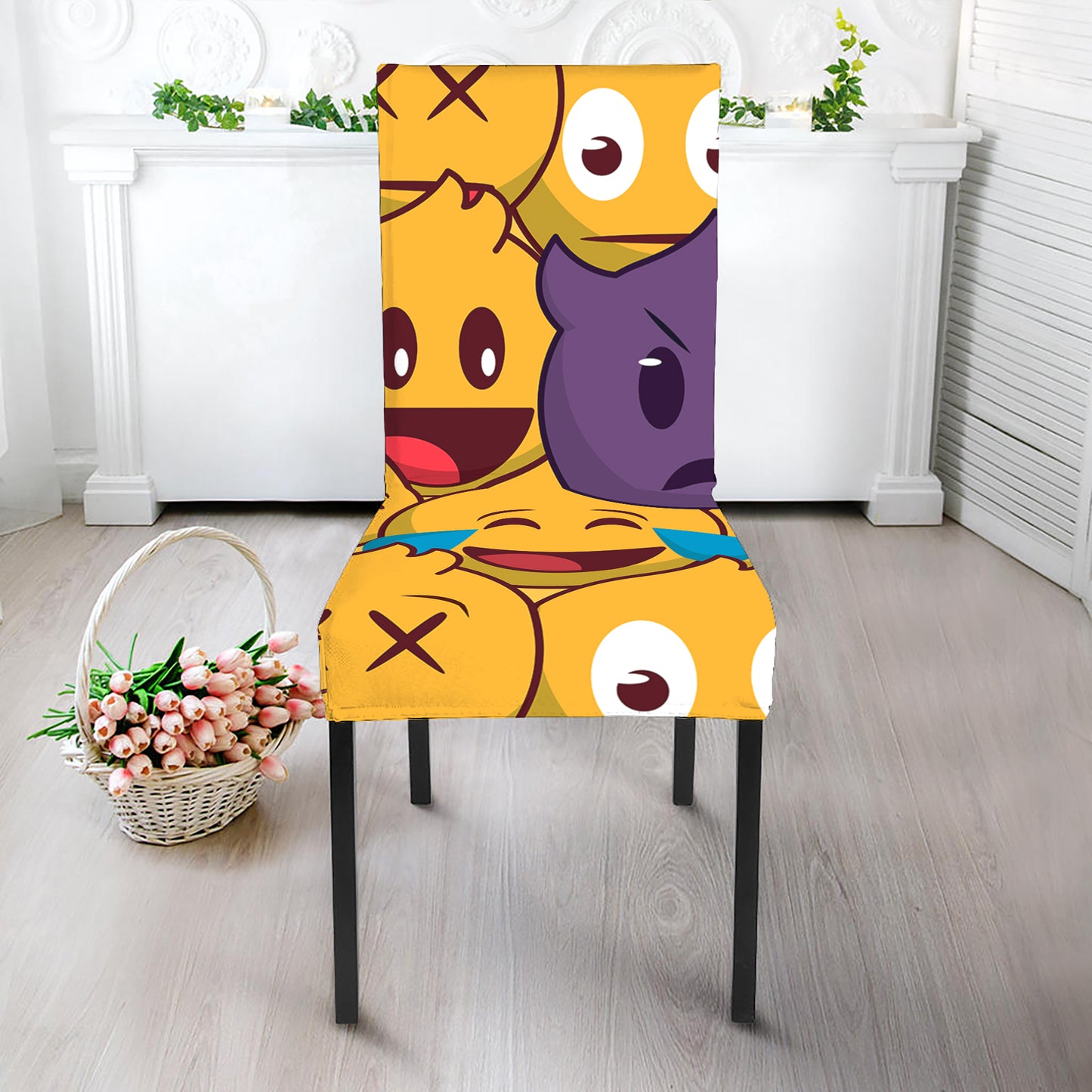 Cute Emoji Pattern Print Dining Chair Slipcover