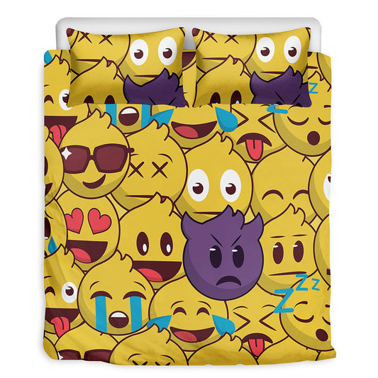 Cute Emoji Pattern Print Duvet Cover Bedding Set