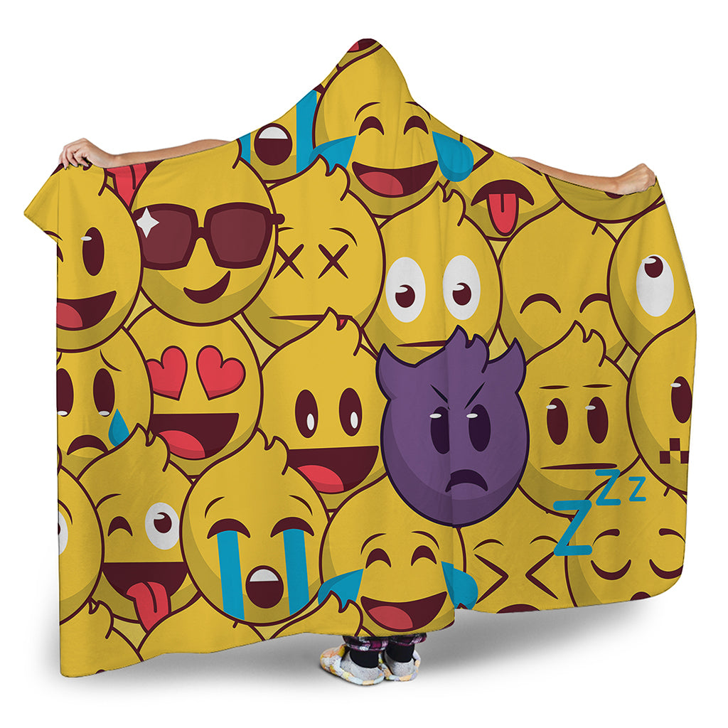 Cute Emoji Pattern Print Hooded Blanket