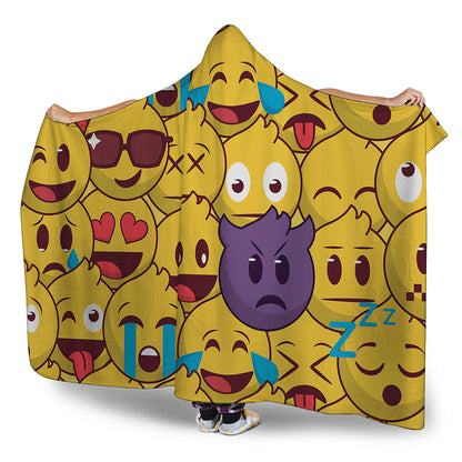 Cute Emoji Pattern Print Hooded Blanket