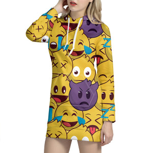 Cute Emoji Pattern Print Hoodie Dress