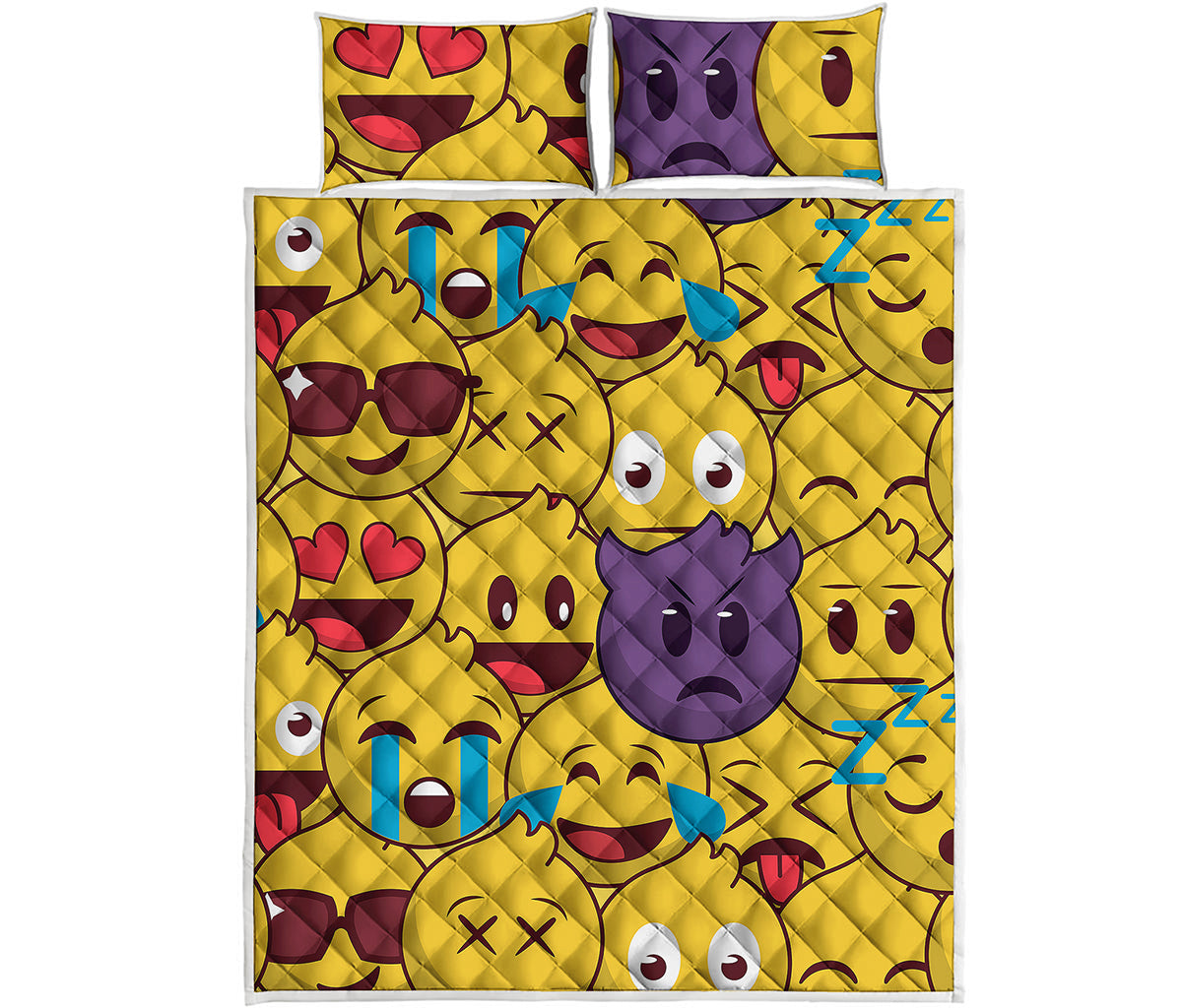 Cute Emoji Pattern Print Quilt Bed Set