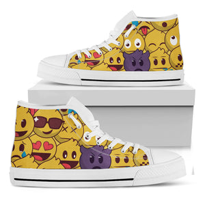 Cute Emoji Pattern Print White High Top Shoes