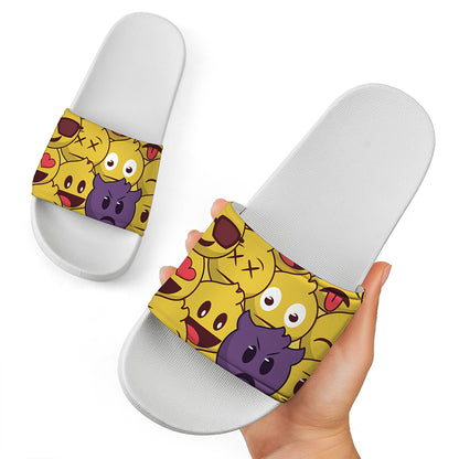 Cute Emoji Pattern Print White Slide Sandals