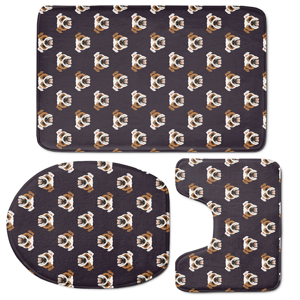 Cute English Bulldog Pattern Print 3 Piece Bath Mat Set