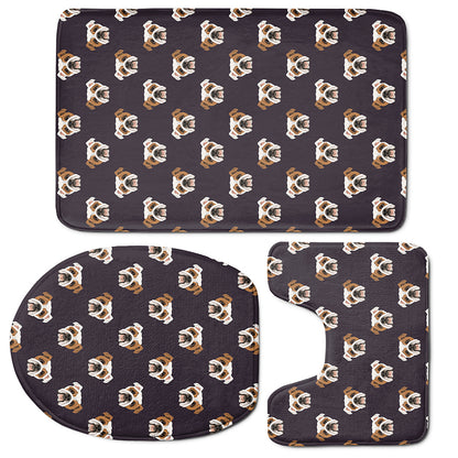 Cute English Bulldog Pattern Print 3 Piece Bath Mat Set