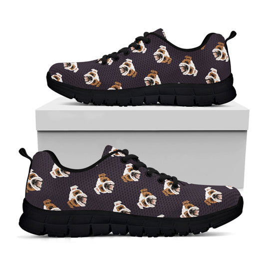 Cute English Bulldog Pattern Print Black Sneakers