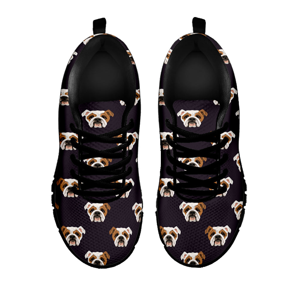 Cute English Bulldog Pattern Print Black Sneakers