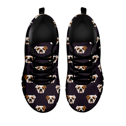 Cute English Bulldog Pattern Print Black Sneakers
