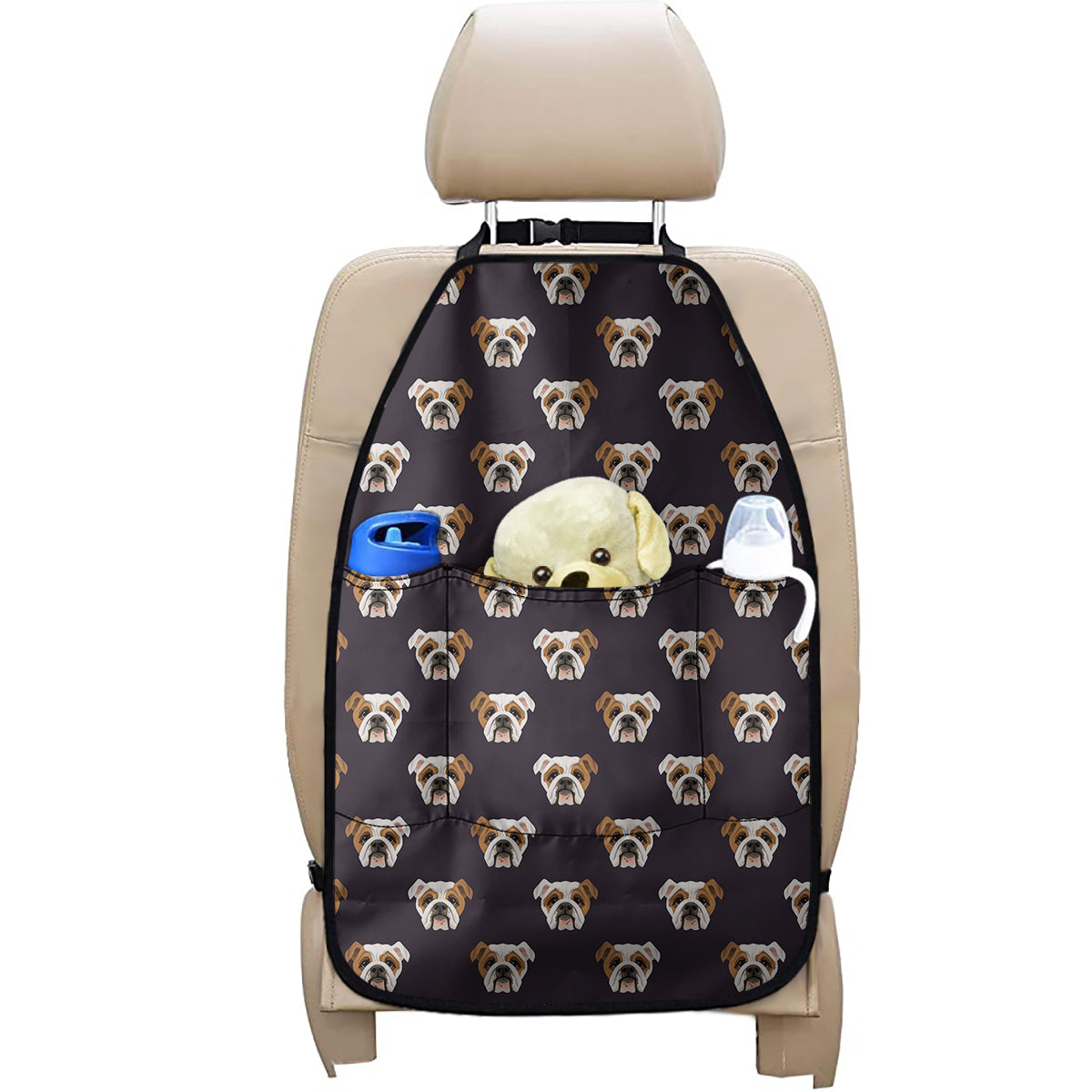 Cute English Bulldog Pattern Print Car Seat Organizers