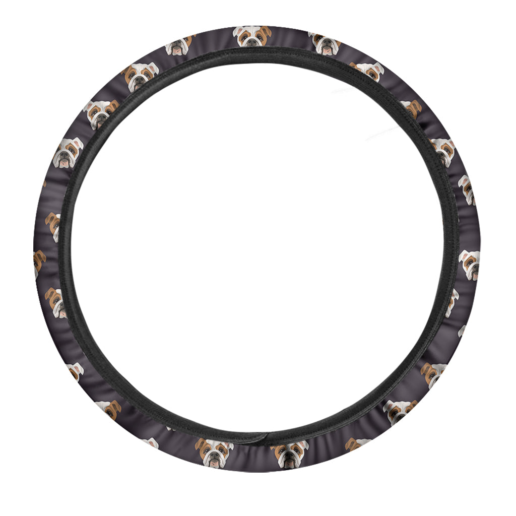 Cute English Bulldog Pattern Print Car Steering Wheel Cover