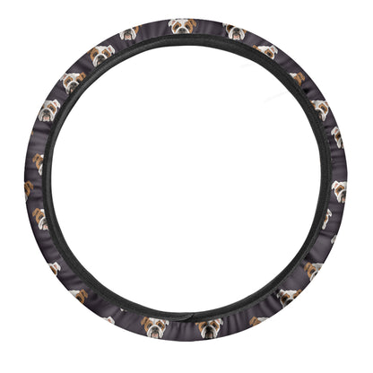Cute English Bulldog Pattern Print Car Steering Wheel Cover