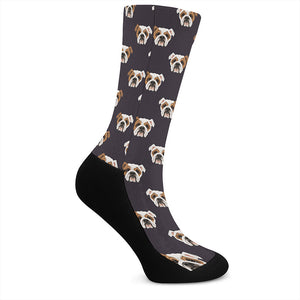 Cute English Bulldog Pattern Print Crew Socks