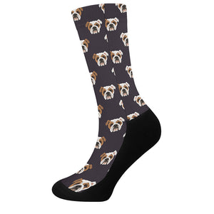 Cute English Bulldog Pattern Print Crew Socks