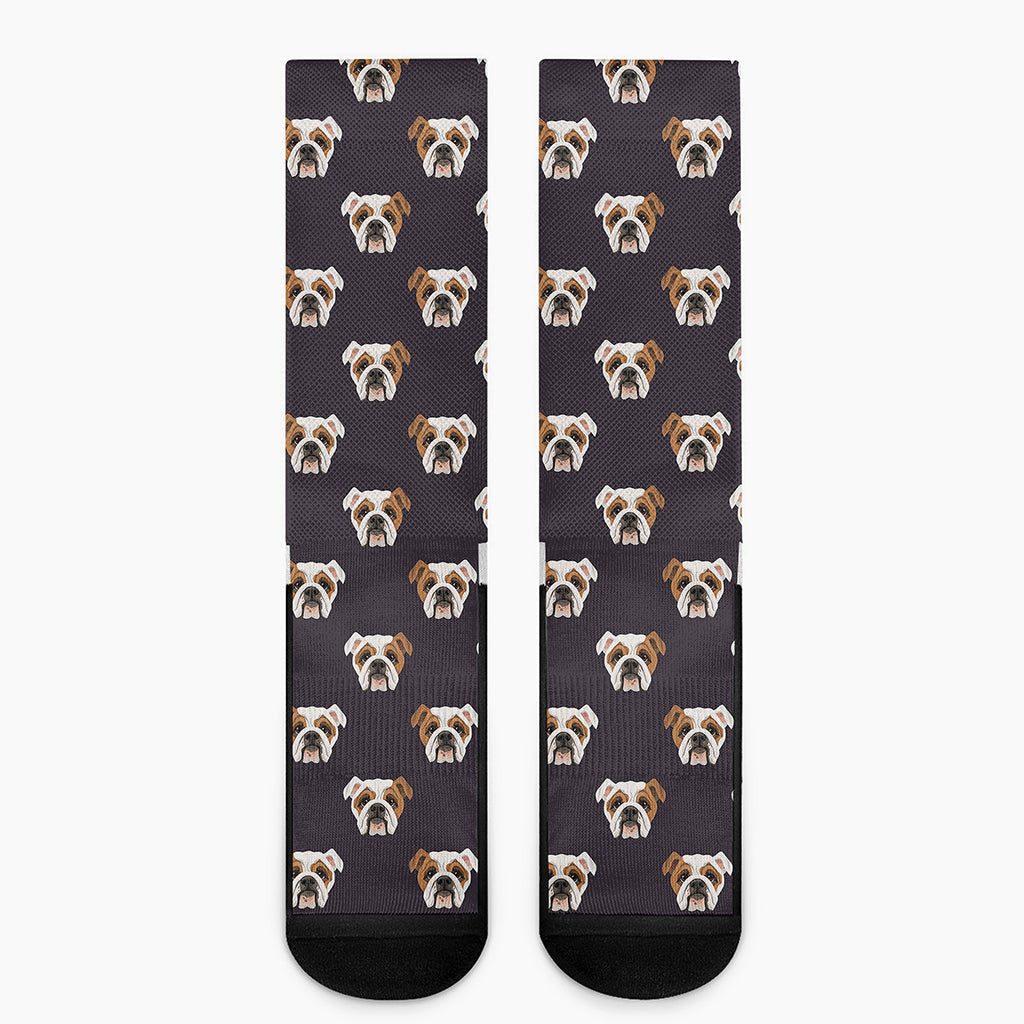 Cute English Bulldog Pattern Print Crew Socks