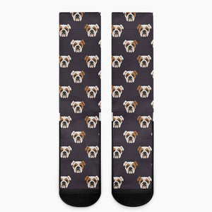 Cute English Bulldog Pattern Print Crew Socks