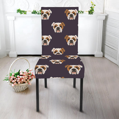 Cute English Bulldog Pattern Print Dining Chair Slipcover