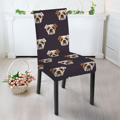 Cute English Bulldog Pattern Print Dining Chair Slipcover