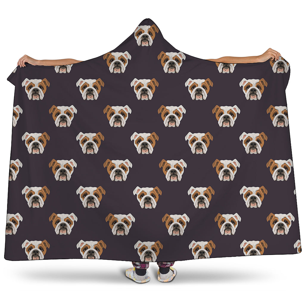 Cute English Bulldog Pattern Print Hooded Blanket