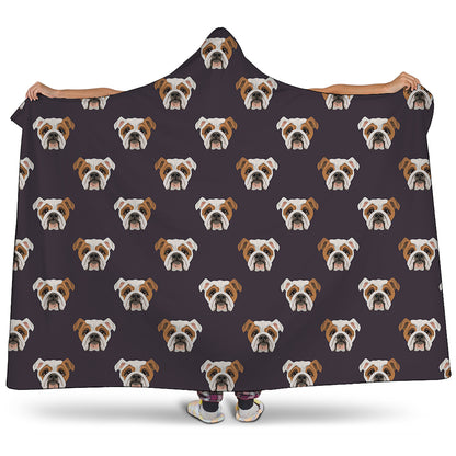 Cute English Bulldog Pattern Print Hooded Blanket