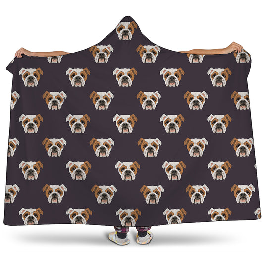 Cute English Bulldog Pattern Print Hooded Blanket
