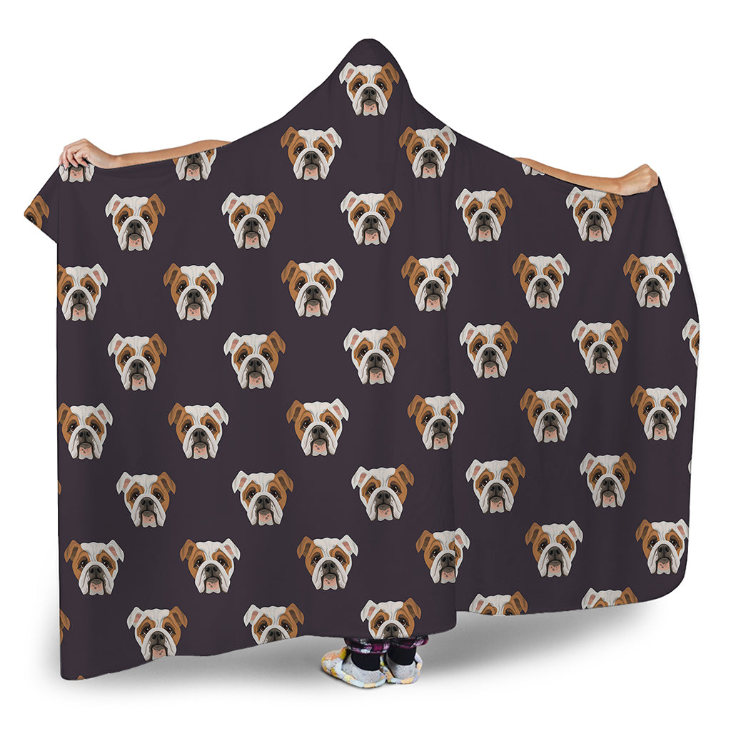 Cute English Bulldog Pattern Print Hooded Blanket