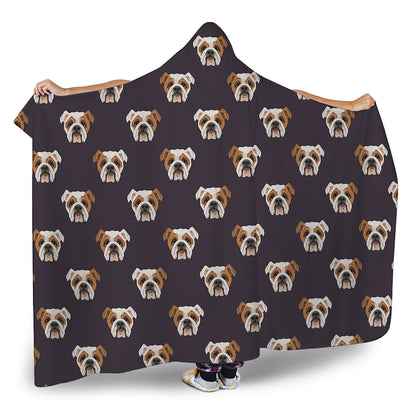 Cute English Bulldog Pattern Print Hooded Blanket