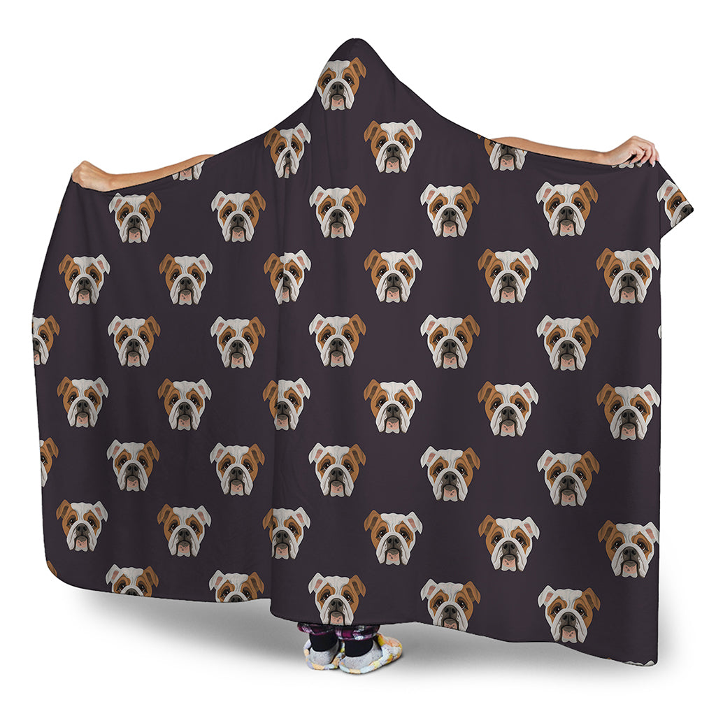 Cute English Bulldog Pattern Print Hooded Blanket